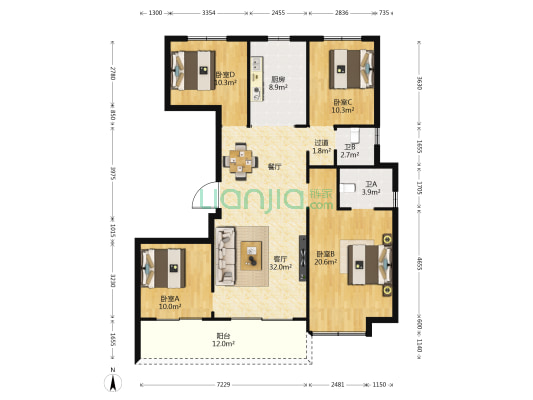 君庭云邸 4室1厅2卫 136平方