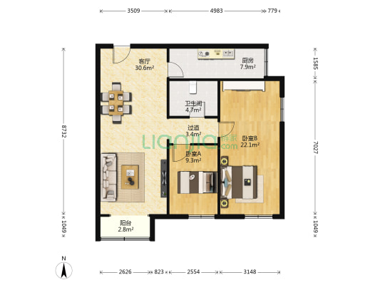 康庄路52号院 2室1厅1卫 112平方