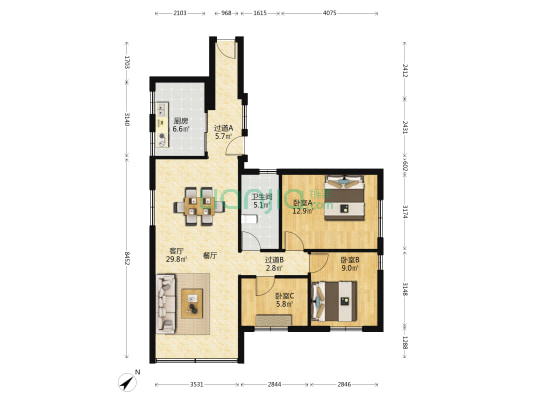 芳信路中医院宿舍 3室1厅1卫 99平方