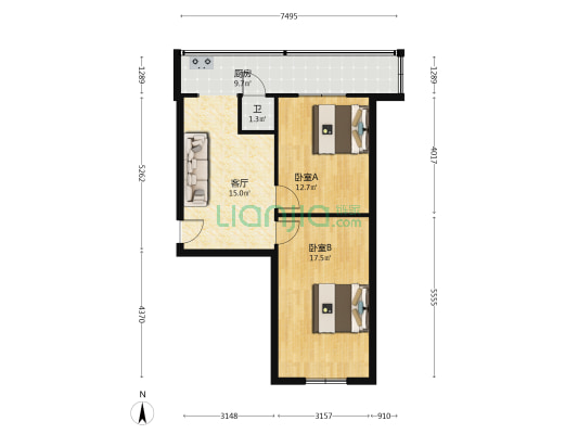 电建巷 2室1厅1卫 64平方