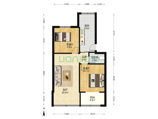 玉双路1号 2室1厅1卫 60平方