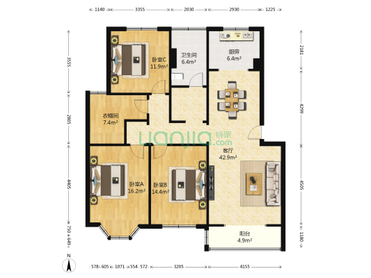 盛岸花园二期 3室1厅1卫 141平方