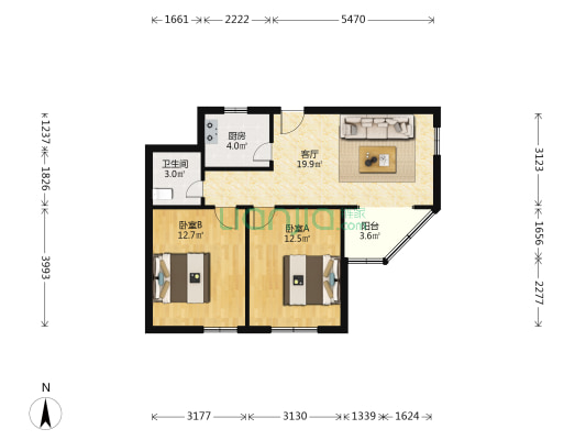 天龙公寓 2室1厅1卫 86平方