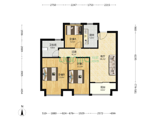 建发央誉 3室1厅1卫 89平方