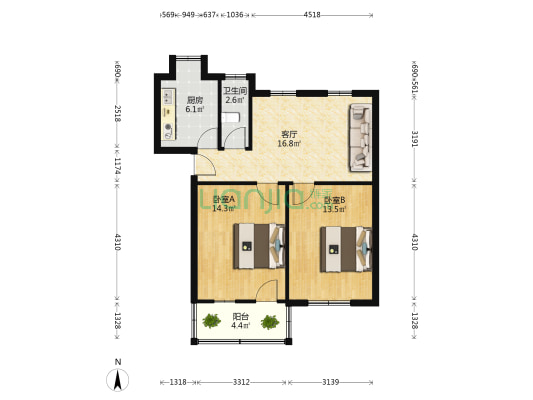 冶建小区 2室1厅1卫 70平方