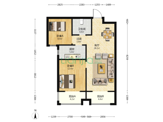 华都嘉苑 2室1厅1卫 91平方