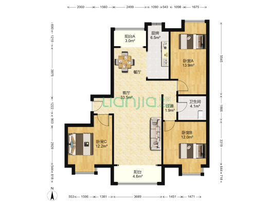 钢城·水岸西区 3室1厅1卫 136平方