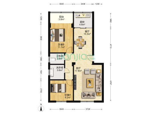 南街花园小区 2室2厅2卫 89平方