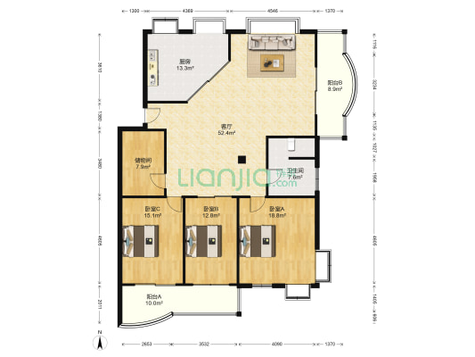 万光观海花园 3室1厅1卫 175平方