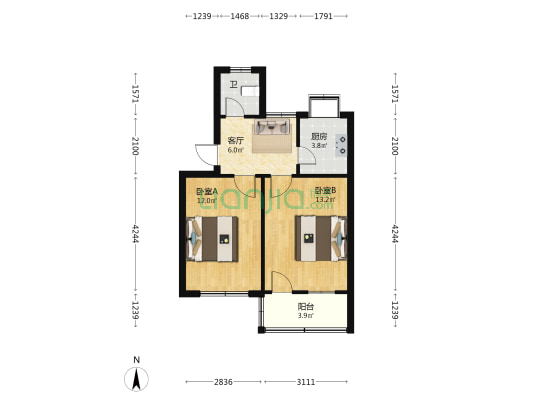 铁二处小区一区 2室1厅1卫 53平方