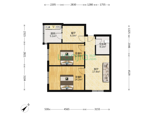 川北里 2室2厅1卫 76平方
