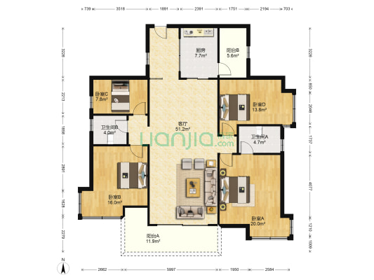 晟禾.汇江花园 4室1厅2卫 162平方