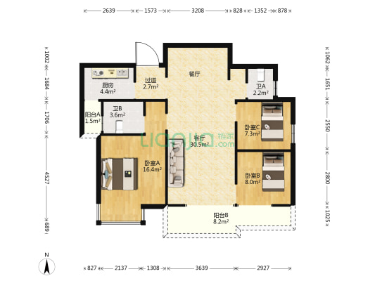耀兴枫丹白露香谢丽景 3室1厅2卫 111平方