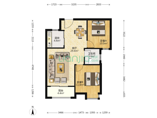东津世纪城12区花漫里 2室1厅1卫 79平方