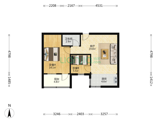 长寿路 2室1厅1卫 51平方