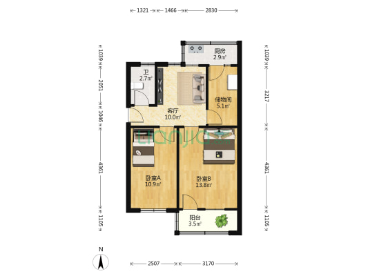 人社局家属院(毓秀路) 2室1厅1卫 57平方