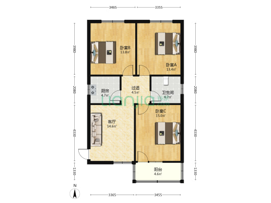农行家属院 3室1厅1卫 90平方