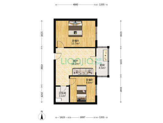 十三冶宿舍 2室1厅1卫 63平方