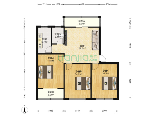 新建路142号 3室1厅1卫 96平方
