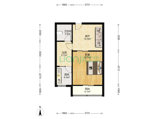 洪湖里天宝公寓 1室1厅1卫 61平方
