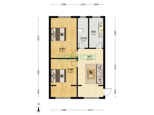 二里井小庄队 2室1厅1卫 86平方