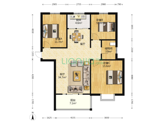 明珠港 3室1厅0卫 120平方