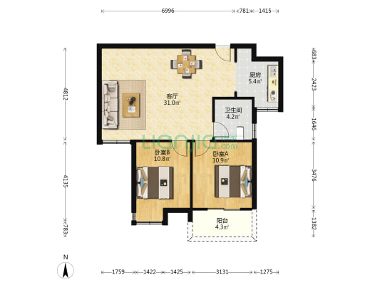 滨江怡景苑 2室1厅1卫 91平方