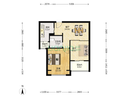 大虹桥国际 1室2厅1卫 70平方