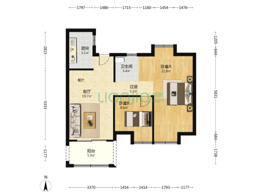 中国铁建琅岐山语城 2室1厅1卫 87平方