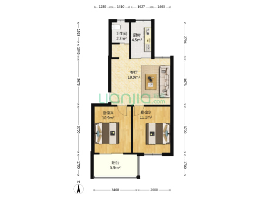 项隘馨园 2室1厅1卫 65平方