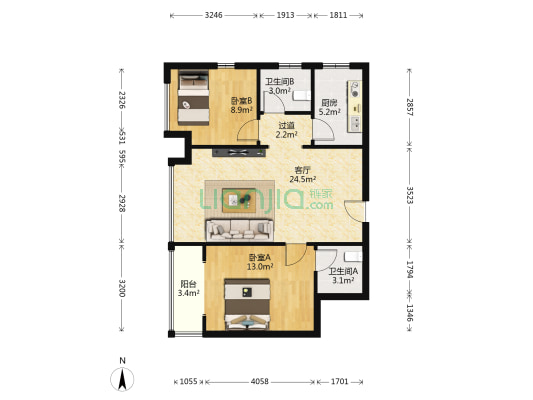 小西湖 2室1厅2卫 82平方