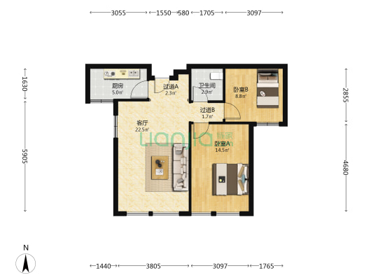 金色年华 2室1厅1卫 86平方