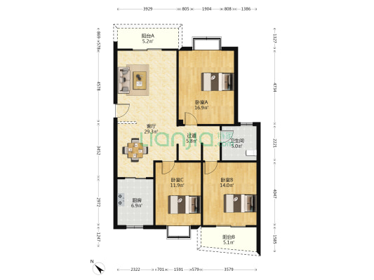 天益华庭 3室1厅1卫 116平方