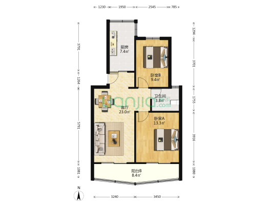 利星公寓 2室1厅1卫 76平方