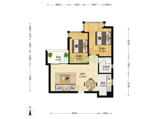 碧岭华庭 2室1厅1卫 66平方