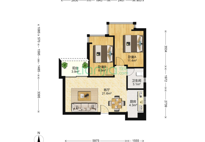 深圳碧岭华庭2室1厅1卫66 18 户型图 碧岭华庭户型图详情 深圳链家