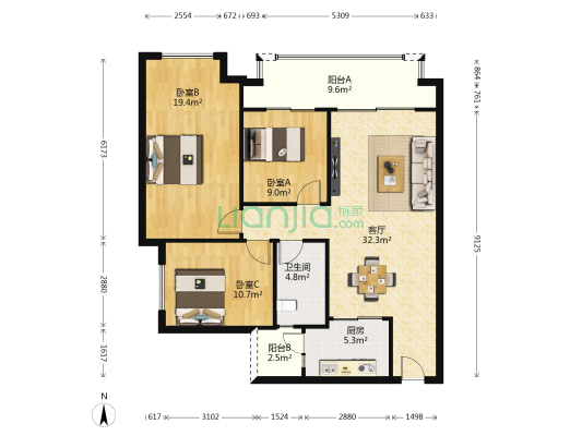 铂悦澜庭璞园 3室1厅1卫 111平方