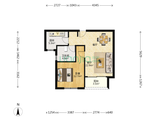 清风佳苑 1室1厅1卫 61平方