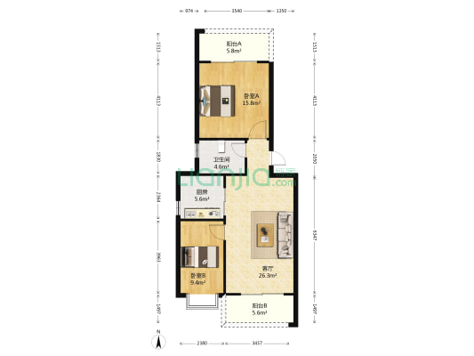 新裕阁 2室1厅1卫 81平方