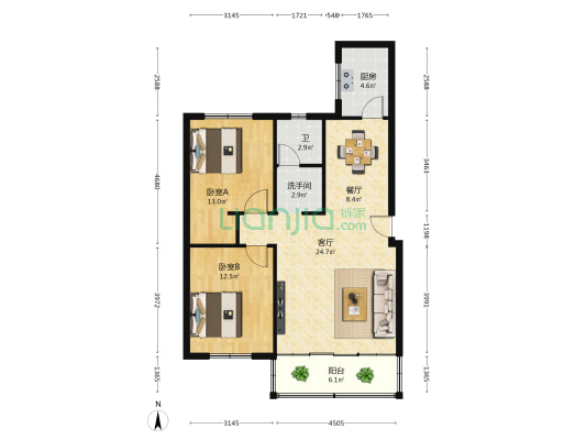 宇达花园小区 2室2厅2卫 90平方