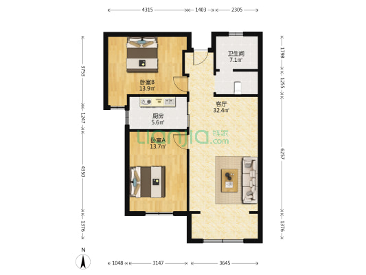 明湖壹品苑 2室1厅1卫 97平方