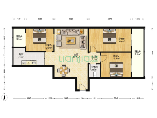 胡家庙勤工路72号院 3室1厅1卫 110平方