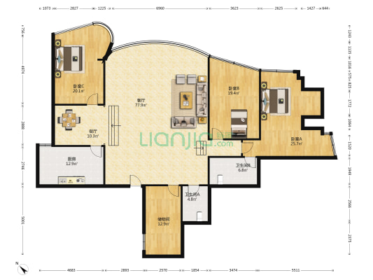 聚金大厦 3室2厅2卫 239平方