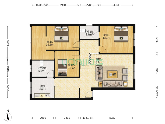 东陵巷4号 3室1厅2卫 118平方