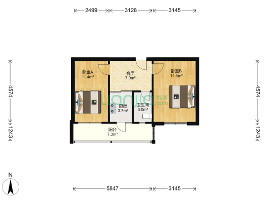 一中小区 2室1厅1卫 59平方
