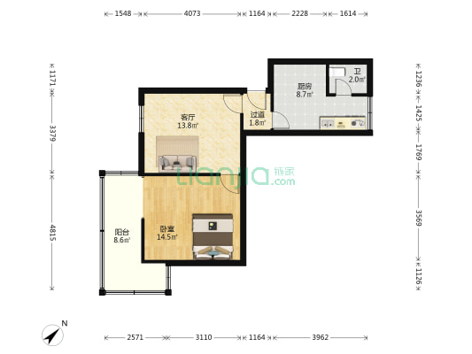墨香苑 1室1厅1卫 57平方
