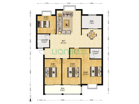 金色华庭南区 4室1厅2卫 150平方