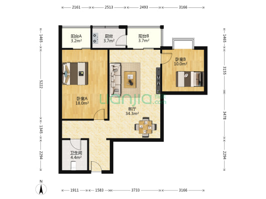 宏城國際公寓 2室1厅1卫 104平方