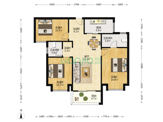 融创春风十里云澜苑 3室1厅2卫 111平方