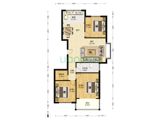 中润·华侨城南区 3室1厅1卫 135平方
